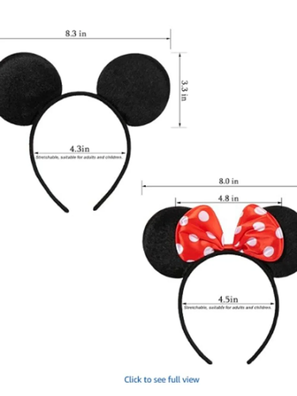 Mickey & Minnie Kid's Ears 4-Pack (2 Mickey/2 Minnie), Red/Black